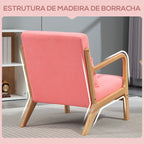 Poltrona Sala de Estar Nórdica Poltrona Individual Acolchoada com Apoio para os Braços e Estrutura de Madeira de Borracha para Dormitório Carga 120 kg 61x78x76 cm Rosa — foto 5