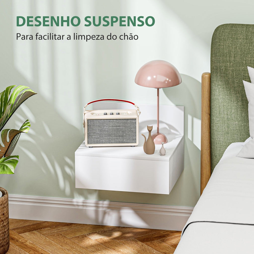 2 Mesas de Cabeceira Flutuante Conjunto de 2 Mesas de Cabeceira de Parede com Gaveta de Armazenamento para Dormitório 43x36,5x30,5 cm Branco — foto 6