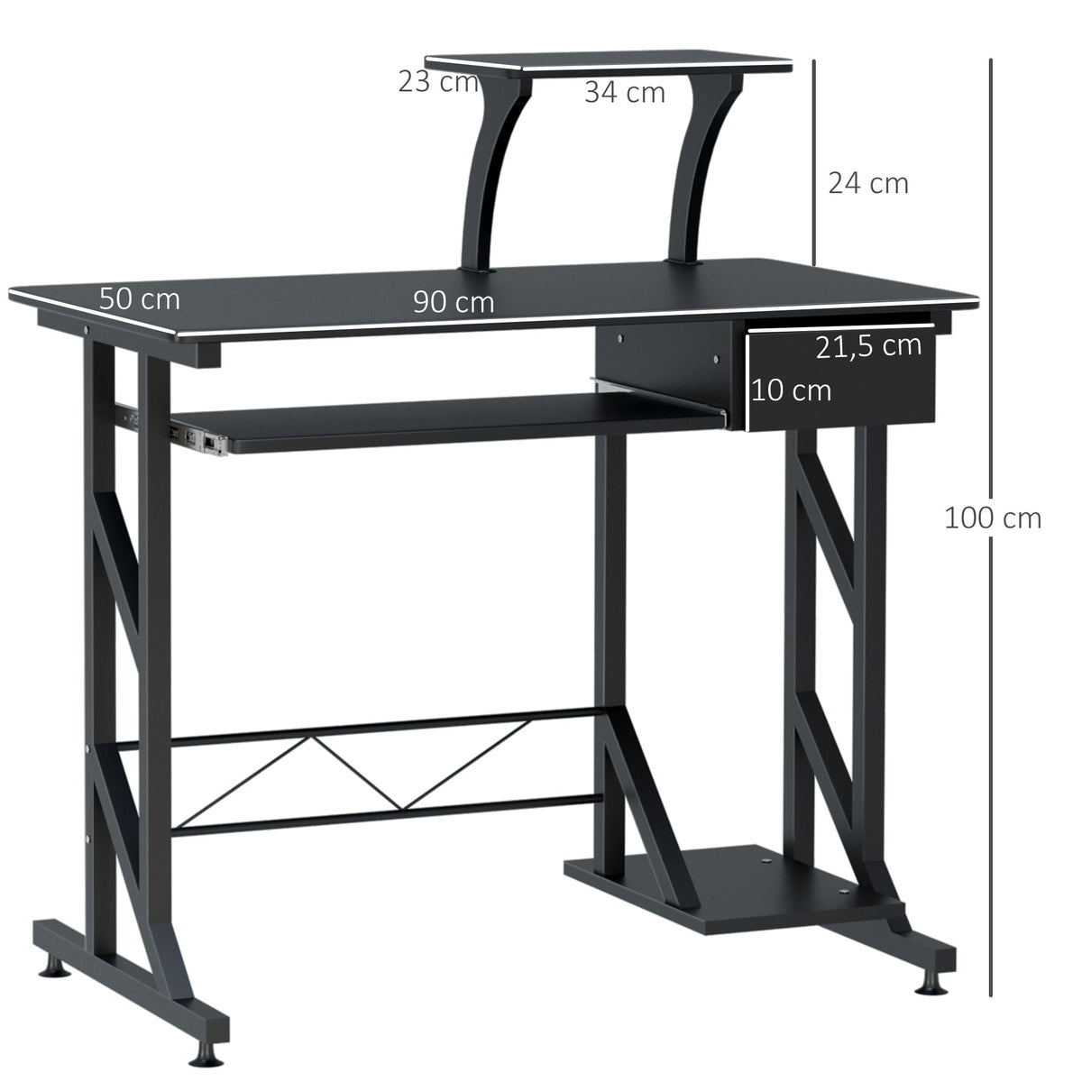 Mesa de Computador com 1 Gaveta Bandeja para Teclado e Suporte para CPU para Escritório Estúdio 90x50x95 cm Preto — foto 3