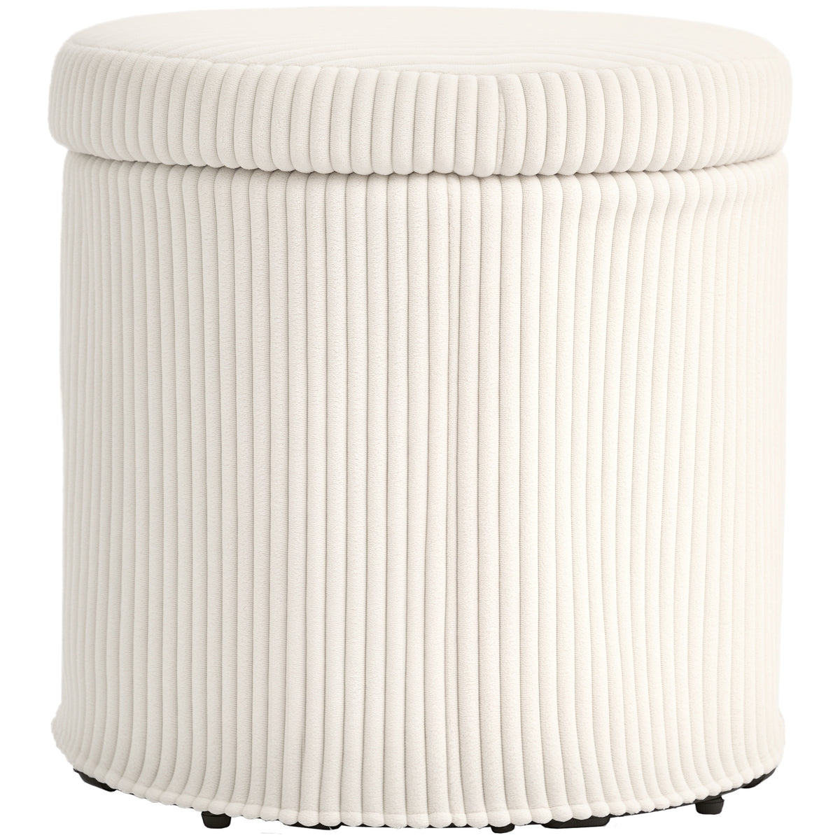 Puff de Arrumação Baú de Arrumação Redondo Estofado em Veludo Cotelê Assento Acolchoado Tampa Removível para Corredor Quarto Sala Ø40x41 cm Creme — foto 1