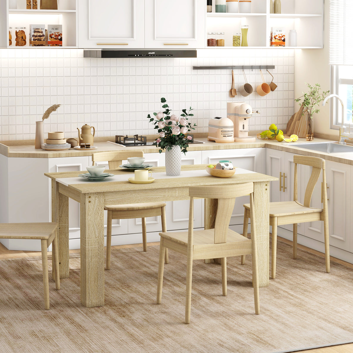 Mesa de Jantar Moderna Mesa para Sala Retangular para 4-6 Pessoas Carga 100 kg 140x89,5x75 cm Branco e Carvalho — foto 6