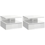 Conjunto de 2 Mesas de Cabeceira Flutuantes, Mesas de Cabeceira com Gaveta e Prateleira Aberta, Design Moderno, Ideal para Quarto e Sala de Estar, 35x32x22,5 cm, Branco Brilhante — foto 1