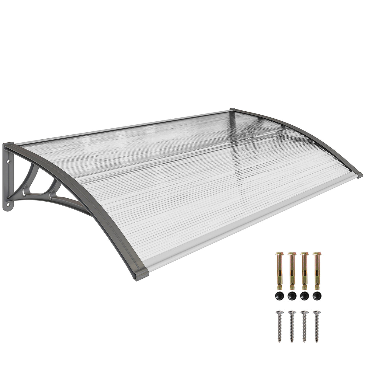 Marquise de Proteção 110x60cm Marquise Exterior para Portas e Janelas contra o Sol e Chuva com Suporte de PP Policarbonato Cinza — foto 1