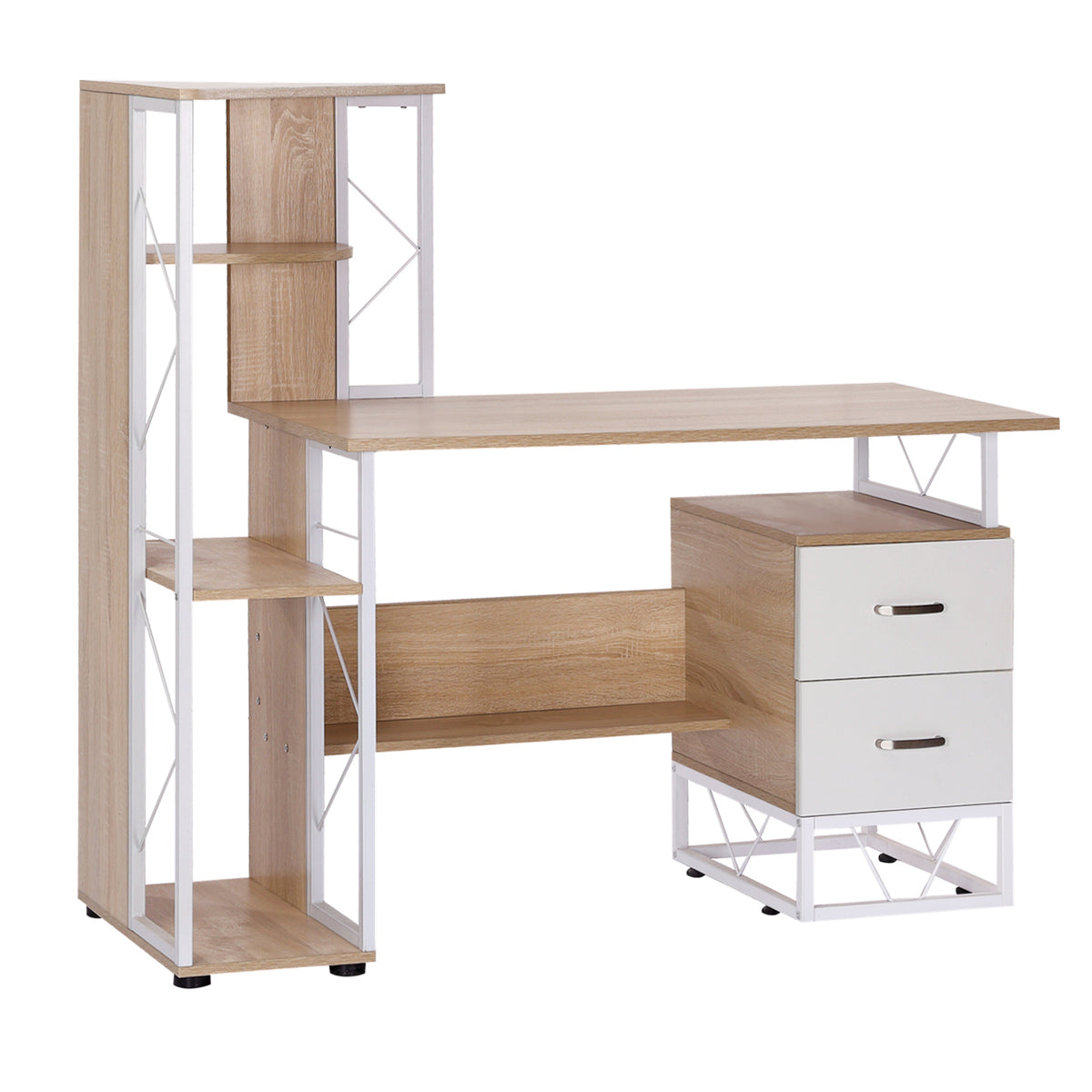 Secretária para Escritório oficina quarto com Prateleiras 133x55x123cm Madeira e Branco — foto 1