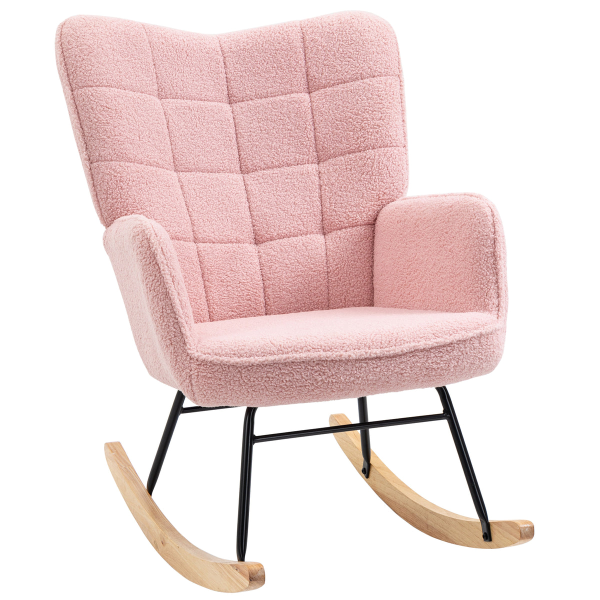 Poltrona Baloiço em Borrego Poltrona de Sala de Estar Oscilação de 40° com Pés de Madeira de Faia e Estrutura de Aço para Dormitório Carga Máxima 120 kg 71x98x101 cm Rosa — foto 1