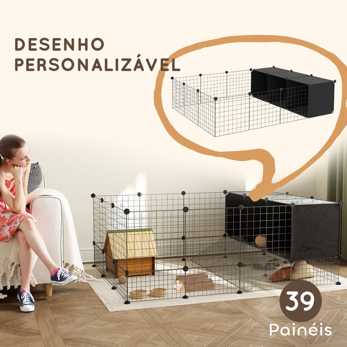 Recinto para Pequenos Animais Modular Parque para Coelhos com 39 Painéis 3 Abrigos para Cobaias Coelhos-da-Índia Preto — foto 4