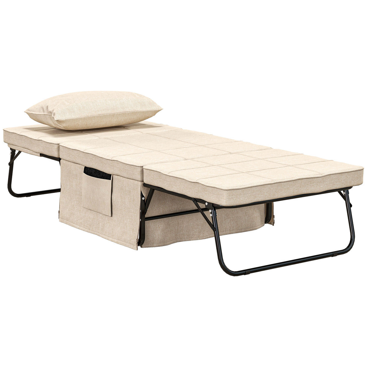 Sofá Cama 4 em 1 Poltrona Cama Desdobrável Estofado em Linho com Encosto Ajustável em 5 Níveis e Almofada Acolchoada para Escritório, Quarto Sala 75x80x74 cm Creme — foto 1