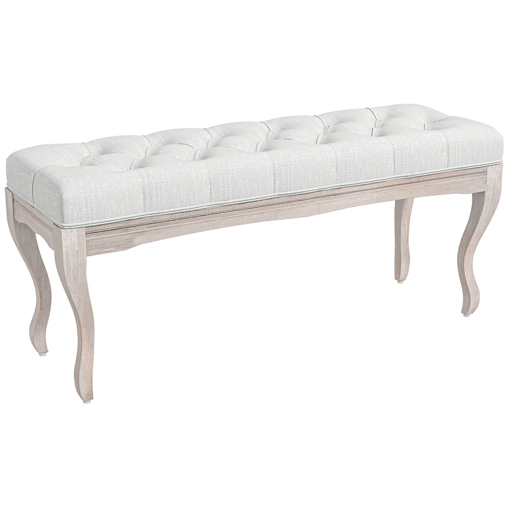 Banco Pé de Cama com Pés de Madeira e Assento Acolchoado Capacidade 120 kg Banco de Estilo Vintage para Dormitório Entrada Corredor 110x37x49 cm Creme — foto 1