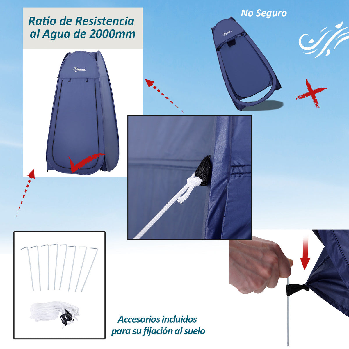 Tenda de Duche para Campismo Dobrável Pop UP Tenda de Privacidade com proteção UV e Tecido Impermeável 100x100x185cm Azul Escuro — foto 4