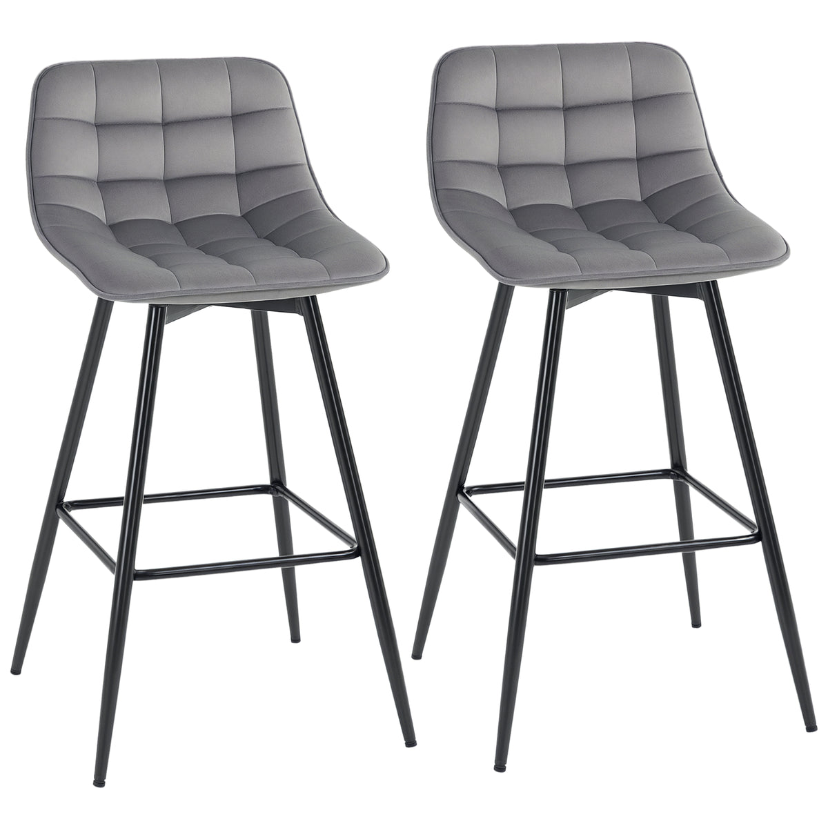 Conjunto de 2 Bancos de Bar com Encosto e Apoio para os Pés Bancos Altos Acolchoados de Estilo Nórdico em Metal e Poliéster para Bar Sala de Jantar 45x47x88 cm Cinza — foto 1