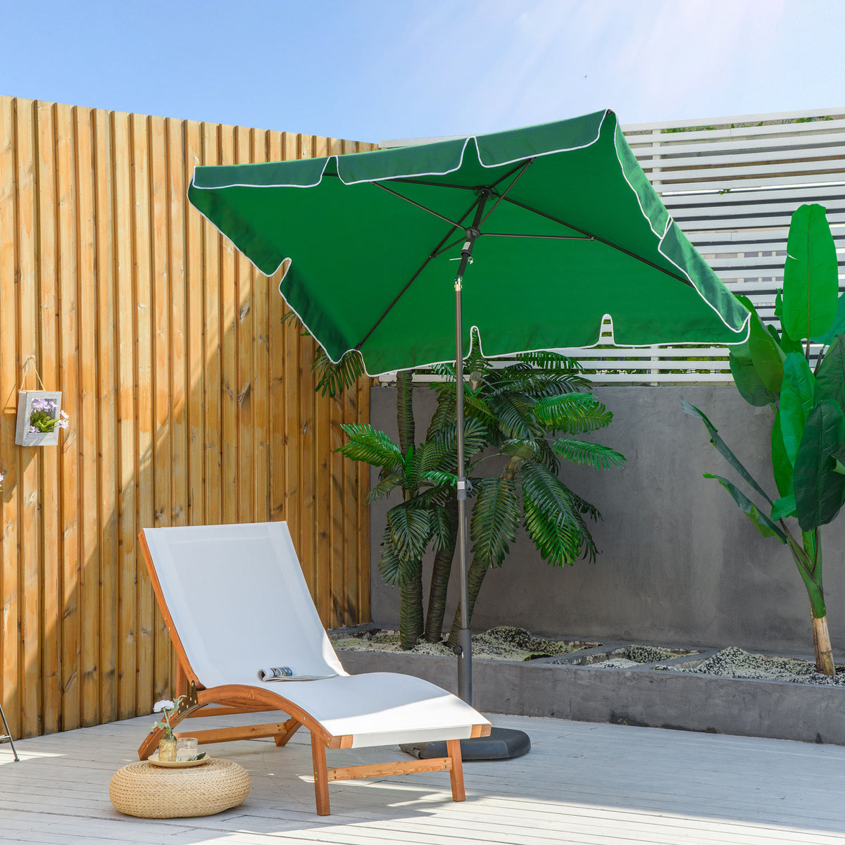Chapéu de Sol Retangular de Jardim 198x130x240cm Chapéu de Sol de Alumínio com Função de Inclinação para Terraço Pátio Exterior Verde — foto 2
