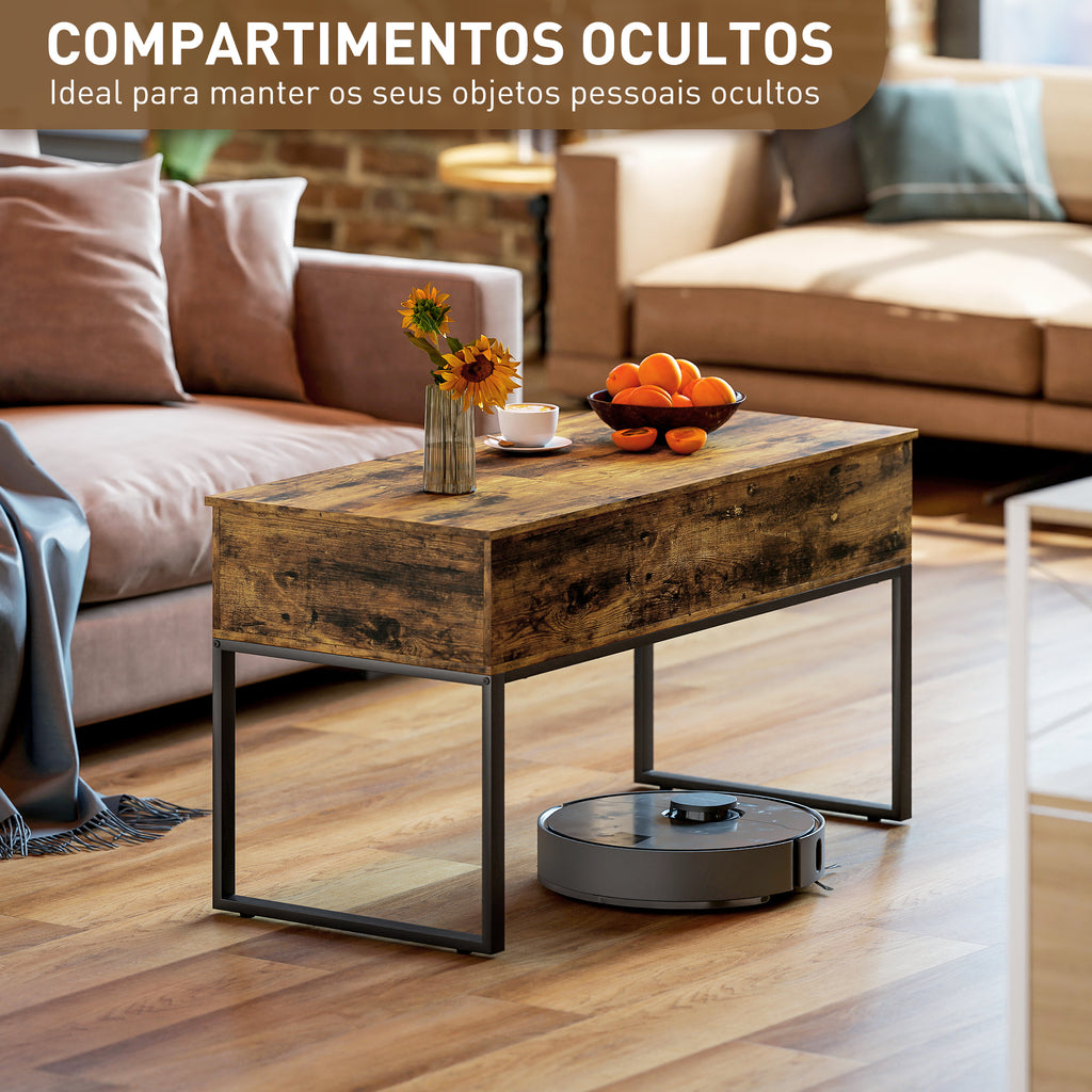 Mesa de Centro Elevatória Mesa de Café com Bancada Deslizante Fecho Suave e Espaço Oculto de Arrumação 100x45x67 cm Castanho Rústico — foto 6