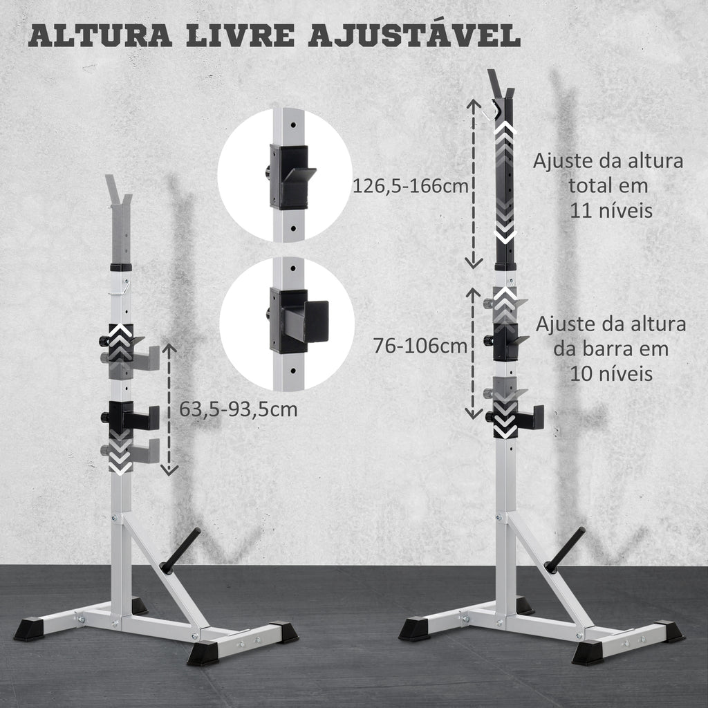 Suporte para Barras de Pesos Ajustável Estante Multifuncional 2 Peças de Aço Treinamento em Casa Peso 200 kg 58,5x75,5x136-176 cm Prata e Preto — foto 5