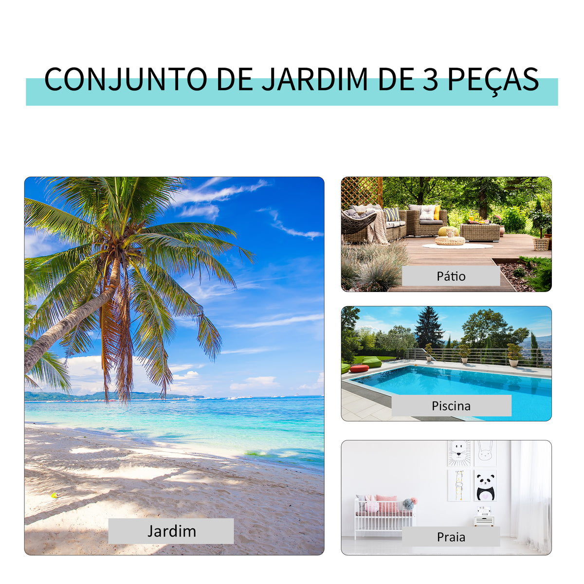 Conjunto de 2 Espreguiçadeiras de Jardim 59x169x66 cm com Mesa 41x41x45 cm Vidro Temperado Apoio de Braços para Pátio Piscina Varanda Bege — foto 5
