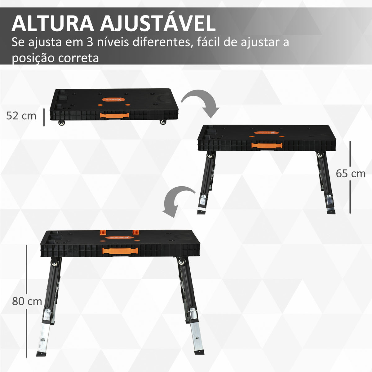 Bancada de Trabalho 5 em 1 Mesa de Trabalho com Altura Ajustável em 2 Níveis Pés Retráteis e 4 Rodas Carga Máxima 150kg para Oficina Garagem 105x74x80cm Preto — foto 6