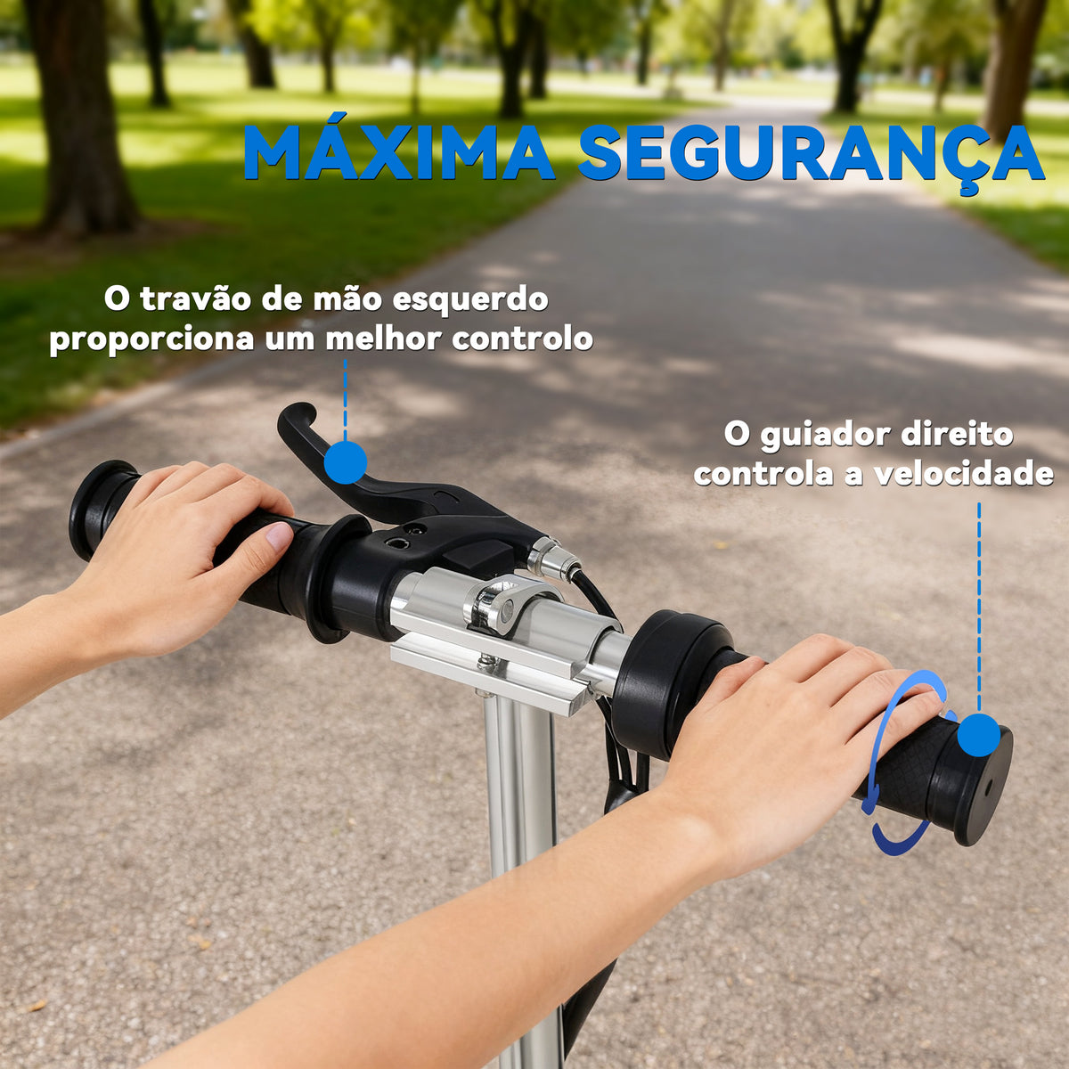 Trotinete Elétrica Dobrável para Crianças e Adolescentes acima de 7 Anos Velocidade de 10km/h Trotinete Elétrica com Guiador Ajustável e Freios Carga Máxima 50kg 78x37x89-95cm Azul — foto 4