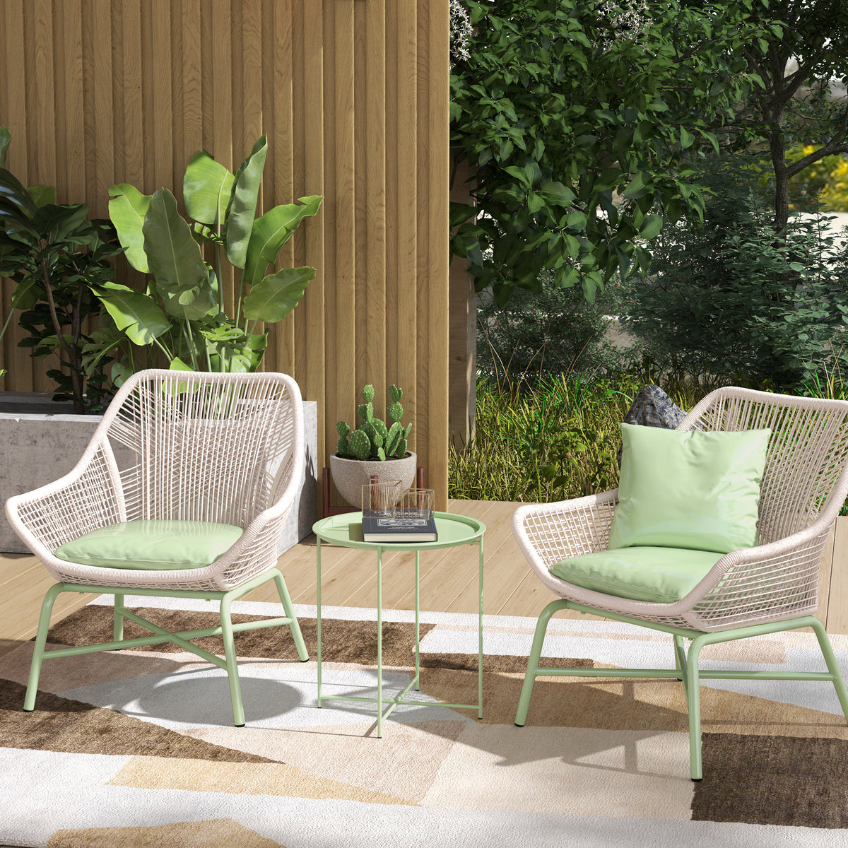 Mesa Auxiliar Redonda Mesa de Jardim com Bandeja Amovível Pés Dobráveis Mesa para Exterior Pátio Ø46x50 cm Verde — foto 2