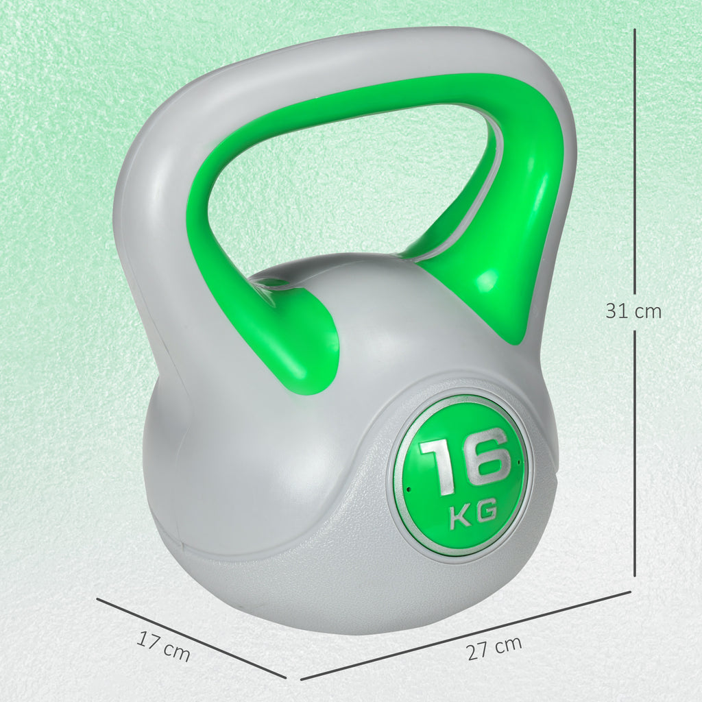 Kettlebell 16 kg Peso Russo com Revestimento de PU e Enchimento de Areia para Treinamento em Casa Ginásio 26x18x32 cm Verde e Cinza — foto 3