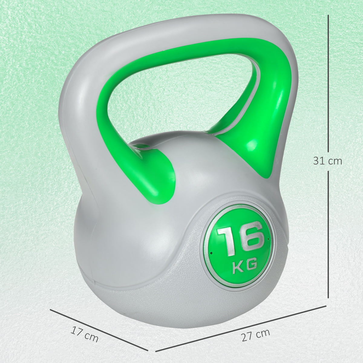 Kettlebell 16 kg Peso Russo com Revestimento de PU e Enchimento de Areia para Treinamento em Casa Ginásio 26x18x32 cm Verde e Cinza — foto 3