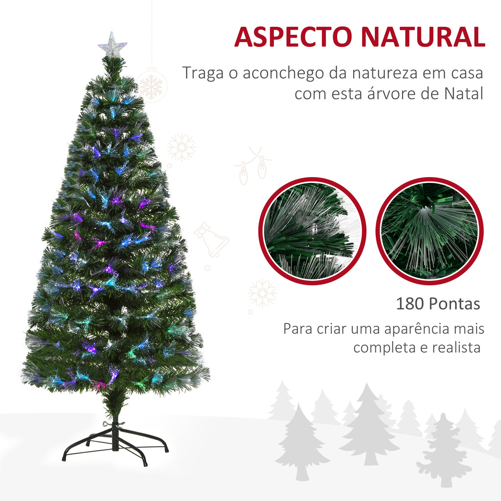 Árvore de Natal Artificial 150cm com 180 Ramos Luzes LED de Múltiplas Cores e Estrela Decorativa Ø74x150 cm Verde — foto 7