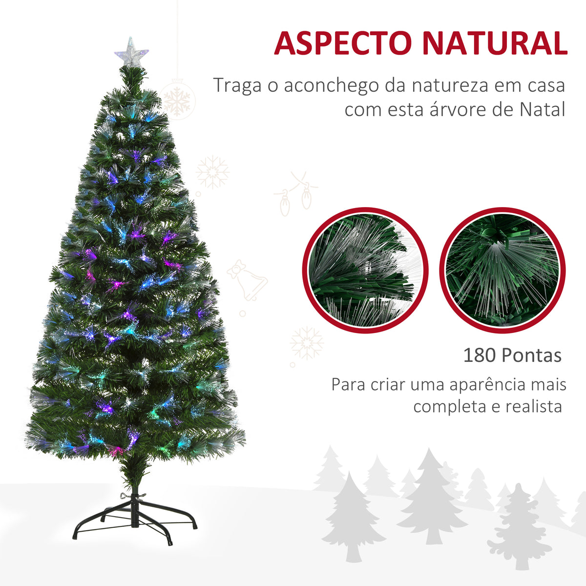 Árvore de Natal Artificial 150cm com 180 Ramos Luzes LED de Múltiplas Cores e Estrela Decorativa Ø74x150 cm Verde — foto 7