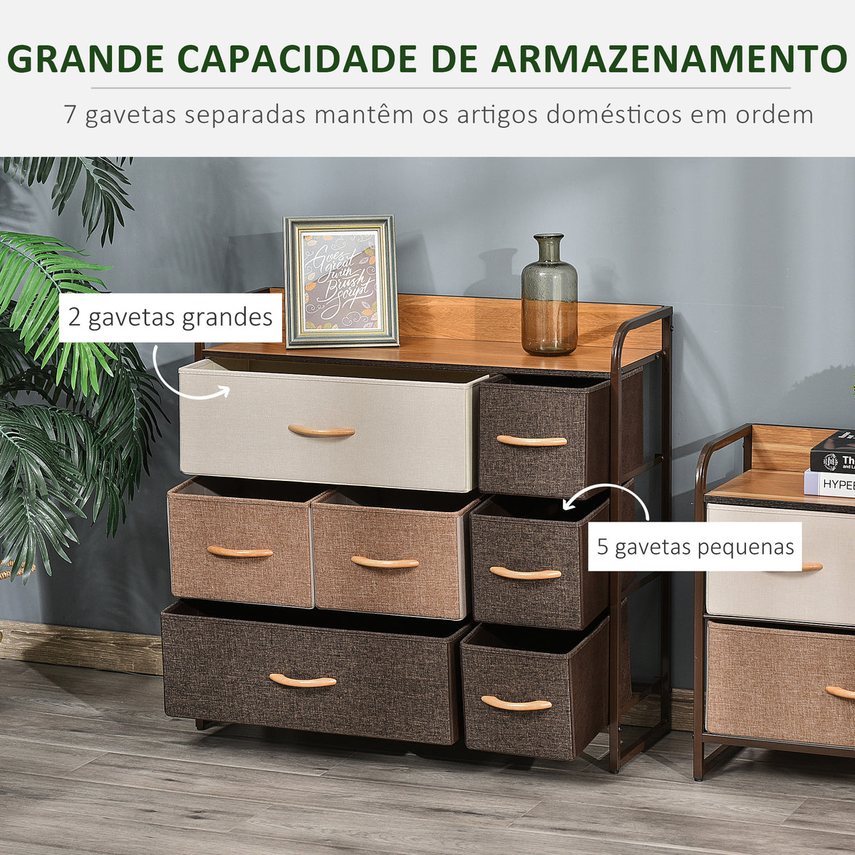 Cómoda Estreita com 7 Gavetas Dobráveis de Tecido, Cómoda de Quarto com Estrutura Metálica, Móvel para Espaços Pequenos, Sala de Estar, Casa de Banho, Multicolor — foto 4