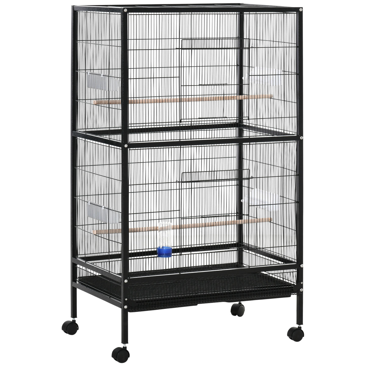 Gaiola para Pássaros com 4 Rodas Gaiola para Pássaros Metálica com Múltiplas Portas 4 Comedouros Bebedouro 2 Poleiros e Bandeja para Louros Canários Periquitos 79x52x137cm Preto — foto 1