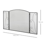 Frente para Lareira de 3 Painéis Frente para Lareira Dobrável com Dobradiças Estrutura Metálica Malha Decorativa 132,5x76,5cm Preto — foto 3