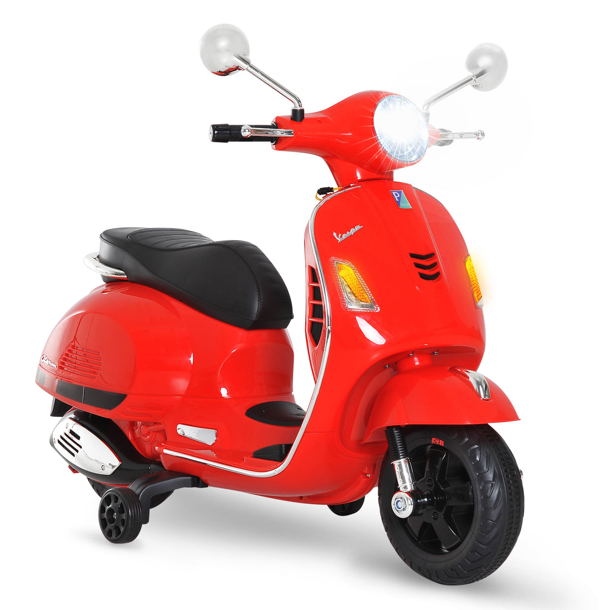 Mota Elétrica para Crianças de 3-6 Anos com Licença Vespa Moto a Bateria para Crianças com Música Velocidade 2-3 km/h e Buzina Carga 30 kg 102x50,5x75,5 cm Vermelha — foto 1