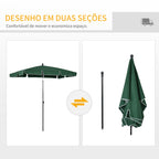 Chapéu de Sol Retangular de Jardim 198x130x240cm Chapéu de Sol de Alumínio com Função de Inclinação para Terraço Pátio Exterior Verde — foto 5