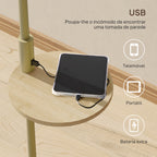 Candeeiro de Pé com Mesa Auxiliar Candeeiro com Prateleira Lâmpada E27 Máx. 40W com Ecrã de Linho Interruptor de Corrente e Carregador USB para Sala de Estar Ø40x170 cm Dourado — foto 5