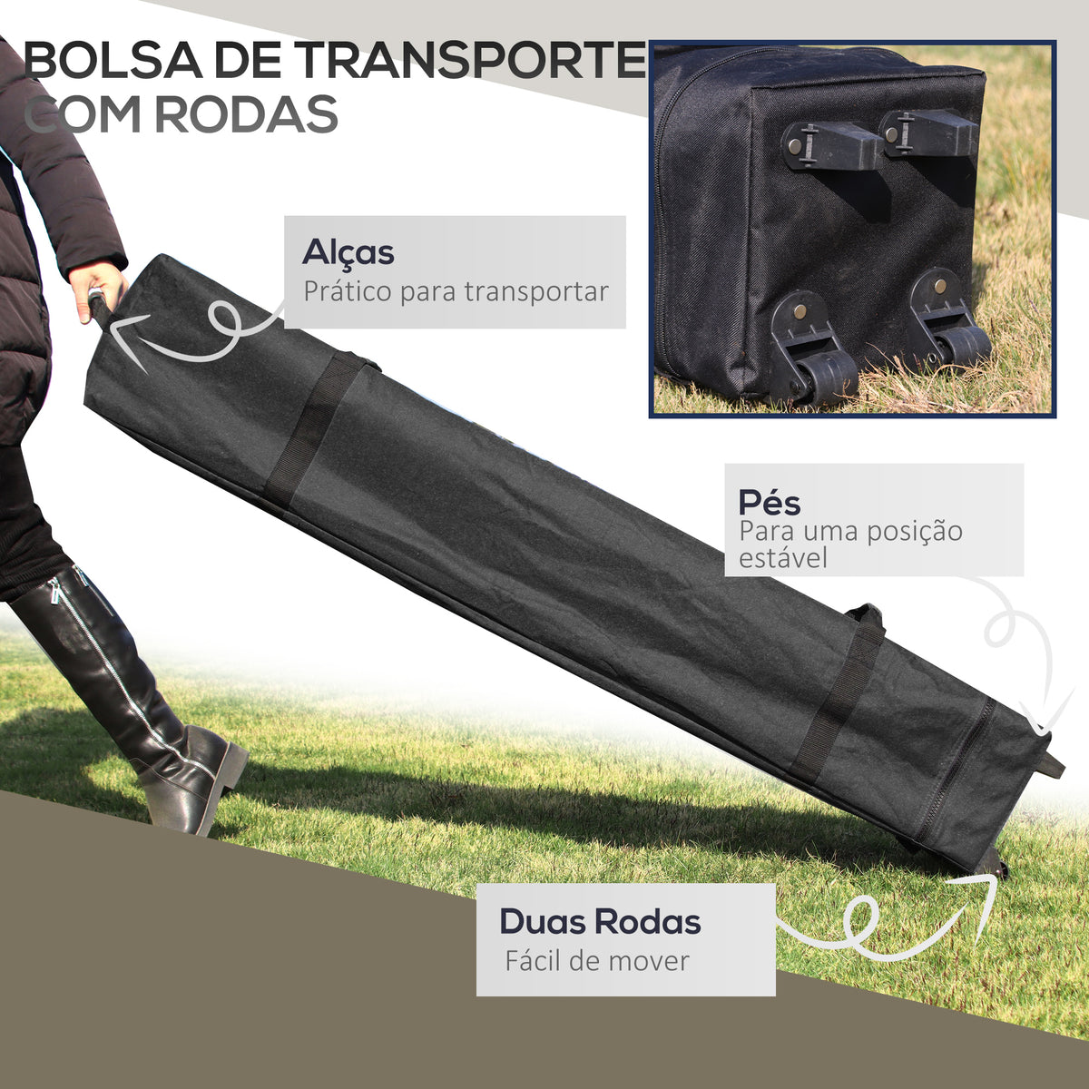 Tenda Dobrável Pop-UP 3,92x3,92x2,83 m Tenda de Jardim com Altura Ajustável Proteção UV50+ Teto Duplo Rede Mosquiteira e Bolsa de Transporte com Rodas para Festas Campismo Cinza e Preto — foto 4