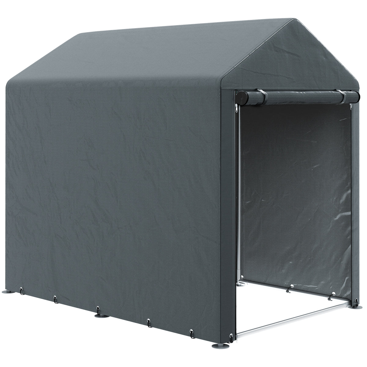 Abrigo para Ferramentas Bicicletas e Motos 1,2x1,8x1,65 m Garagem Portátil com 2 Habitações Porta com Fecho de Correr Impermeável Anti-UV para Jardim Cinza Escuro — foto 1