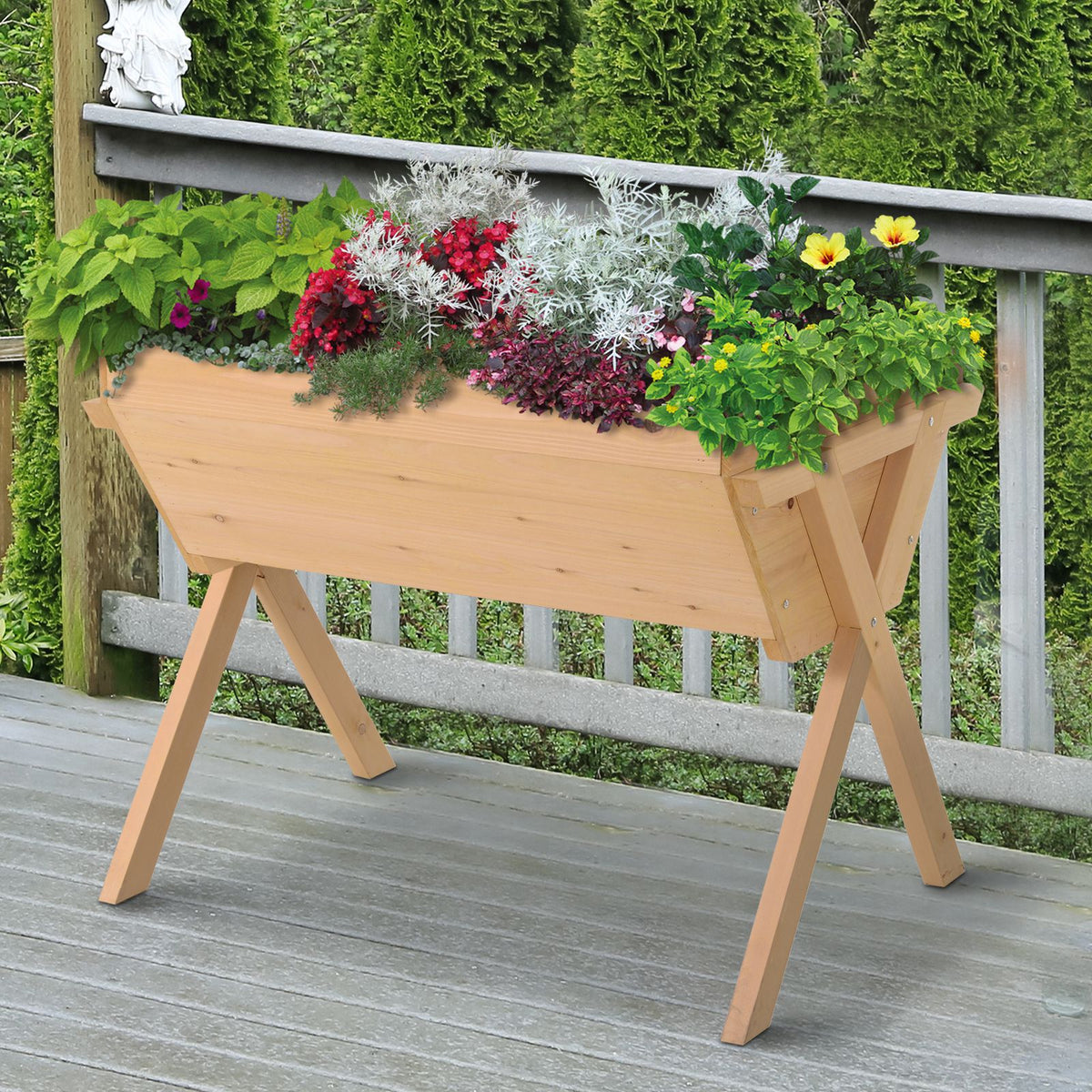 Horta Vertical de Madeira 100x70x80cm Mesa de Cultivo para Plantas Flores Hortaliças com Pés Elevados 4 Orifícios de Drenagem e Tecido Geotextil — foto 2