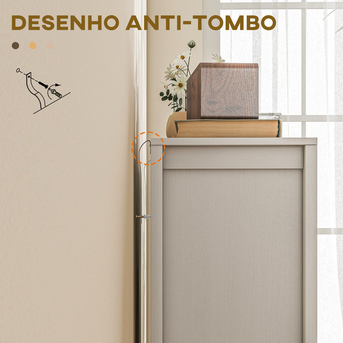 Aparador para Sala de Estar Moderno Móvel Sala de Estar com Prateleira Ajustável e Anti-Tombo Aparador Cozinha Sala de Jantar 80x35x85 cm Branco — foto 6