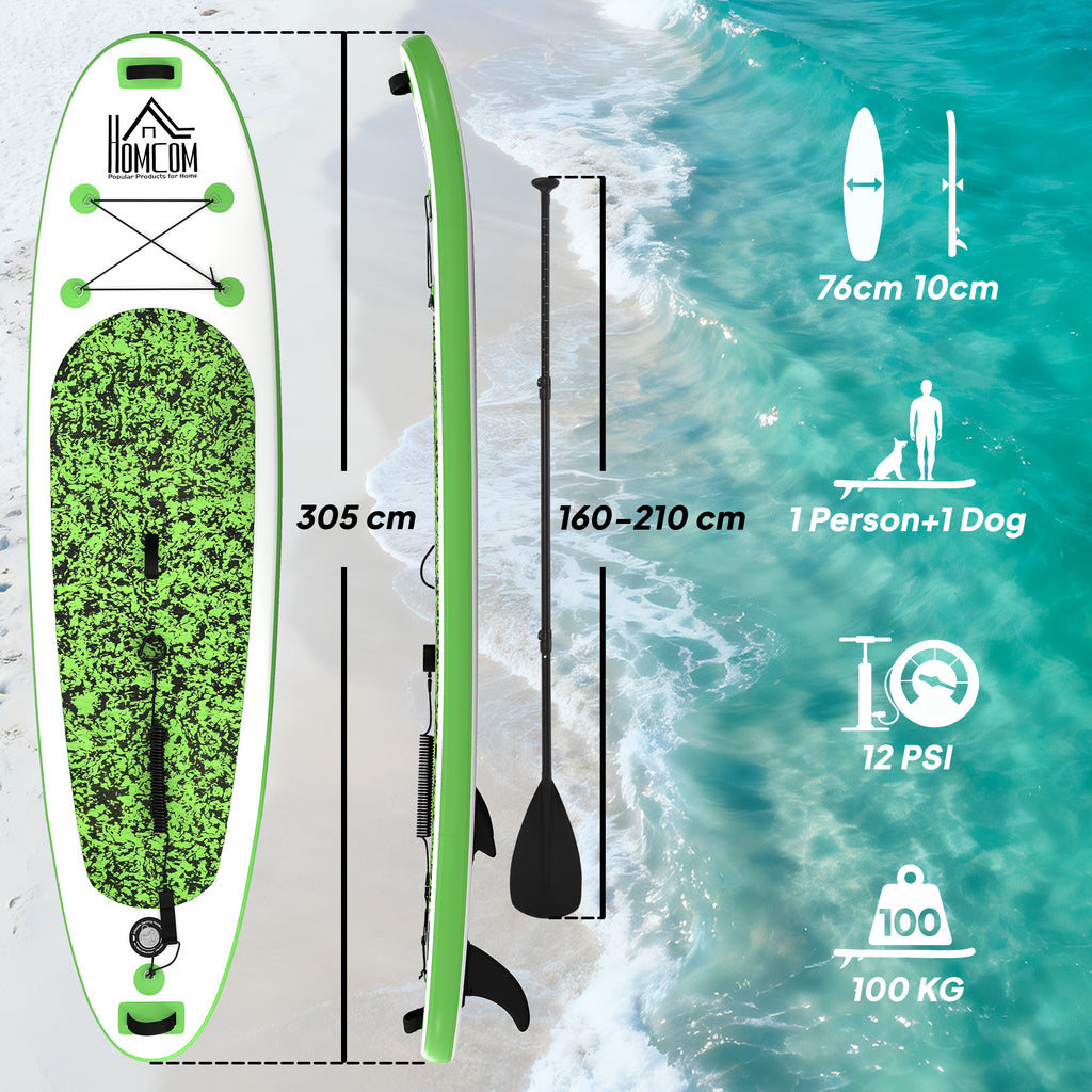Prancha de Paddle Surf Inflável com Remo Ajustável entre 160-210cm com Barbatana Removível Bolsa de Transporte e Bomba de Insuflar Carga 100 kg 302x76x10cm Verde — foto 3