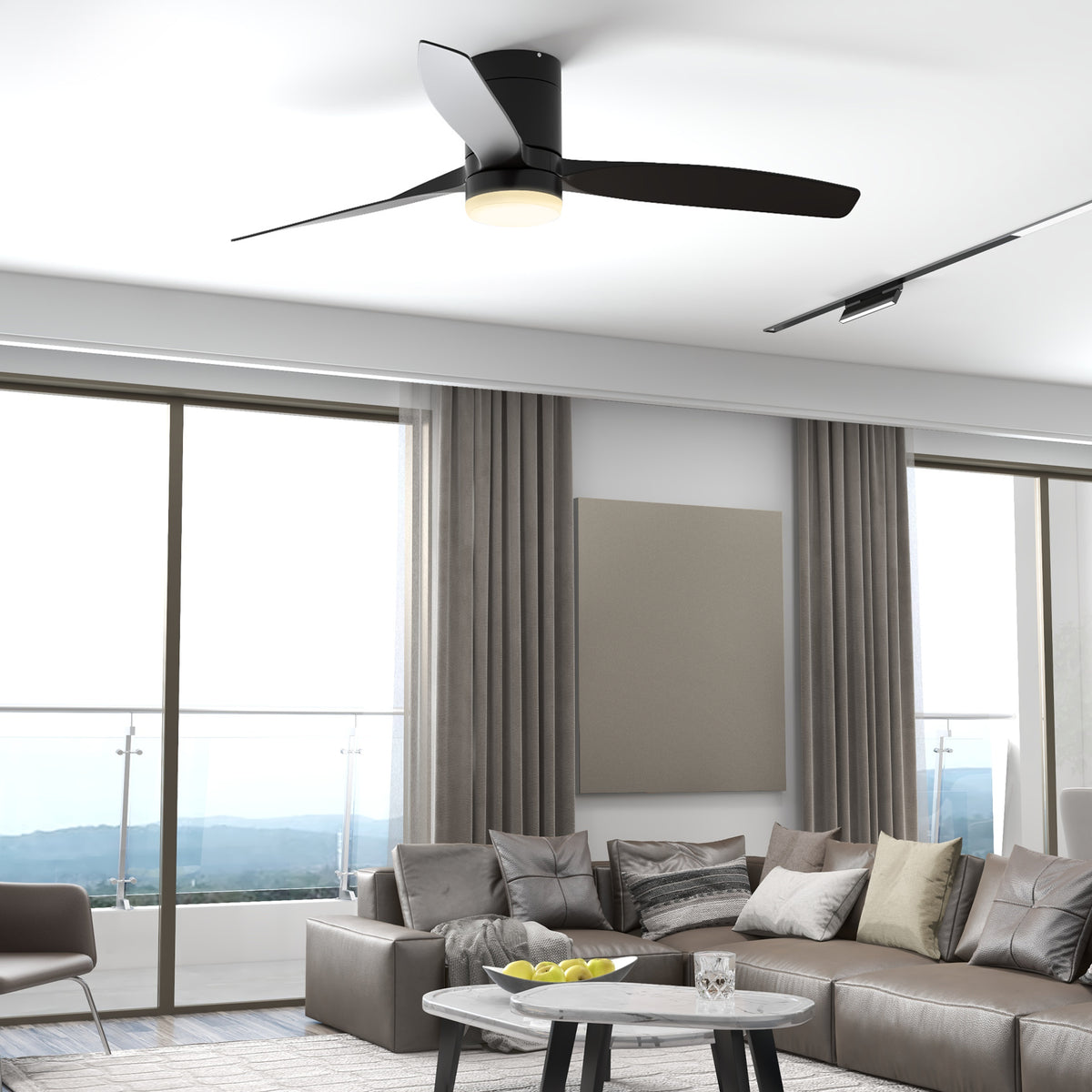 Ventoinha de Teto com Luz 46W Ventoinha de Teto Silencioso Ø132 cm com 3 Lâminas Reversíveis Controlo Remoto 6 Velocidades e Temporizador para Quarto Sala Preto — foto 2