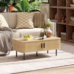 Mesa de Centro Mesa de Centro para Sala de Estar Mesa Auxiliar com 2 Portas de Correr 2 Compartimentos e Pés de Aço para Sala de Estar Quarto 100x55x40 cm Carvalho — foto 2