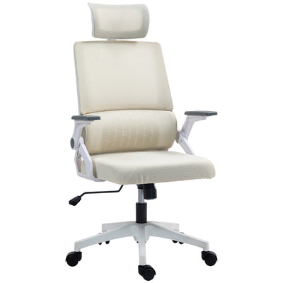 Ergonomischer Bürostuhl aus Mesh mit höhenverstellbarer Kopfstütze 120 kg Beige