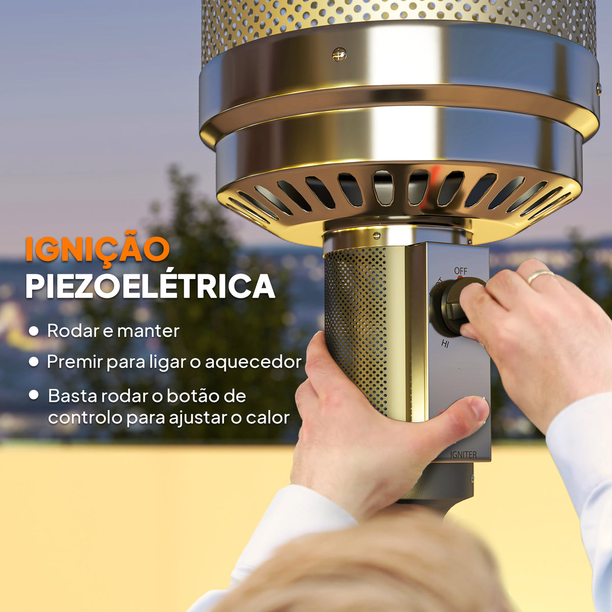 Aquecedor a Gás Butano 13 KW Aquecedor de Exterior a Gás Portátil com Temperatura Ajustável Proteção Contra Tombos Ignição Piezoelétrica e Rodas Adequado para Butano e Propano 82x82x222 cm Cinzento — foto 6
