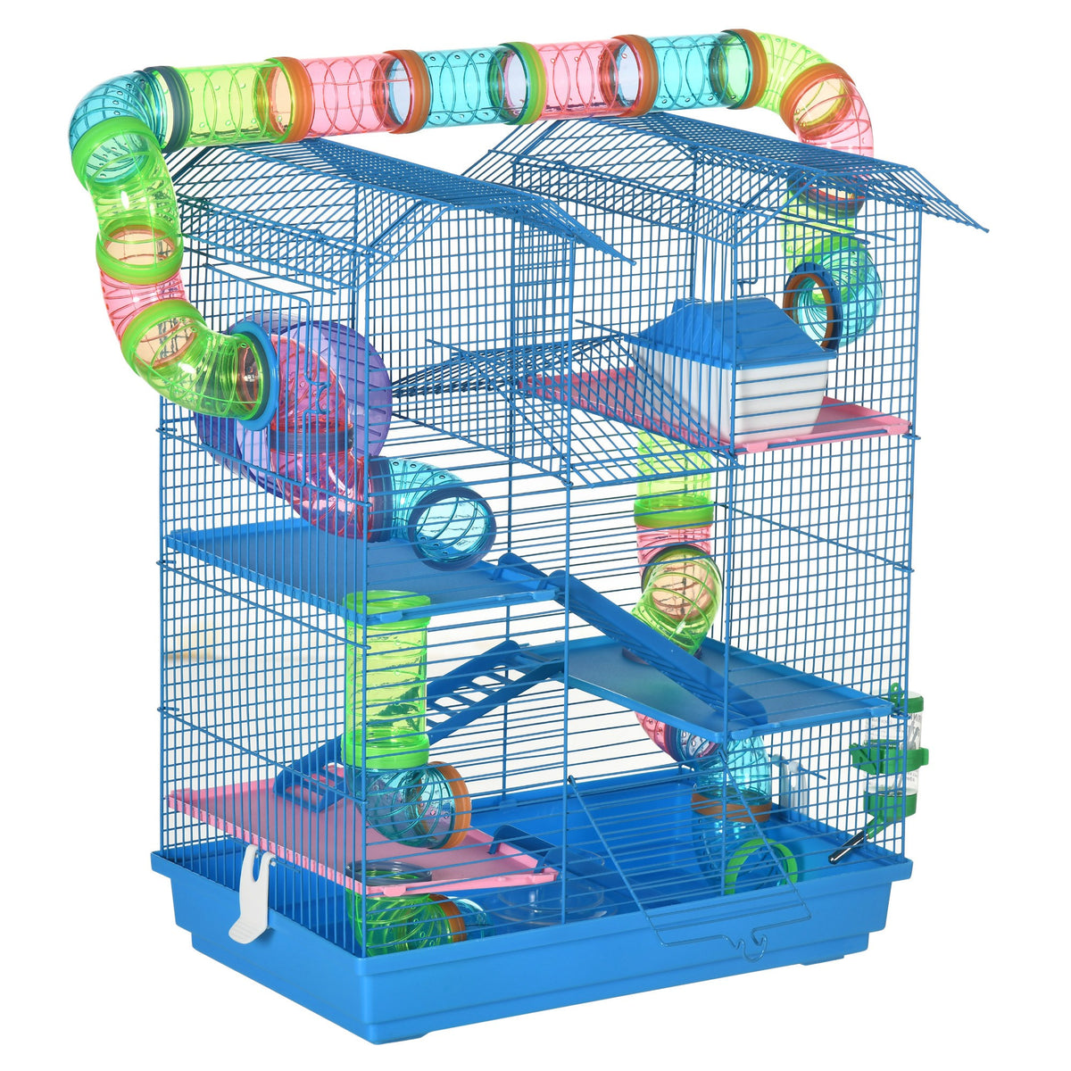 Gaiola de hamster Habitat de pequenos animais com várias plataformas, sistema de tubos 47x30x59 cm azul — foto 1