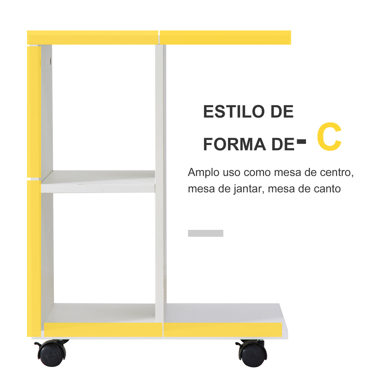 Mesa Auxiliar Moderna Mesa Auxiliar em Forma de C com Rodas e Prateleiras Abertas para Sala de Estar Dormitório 45x35x58 cm Branco — foto 7