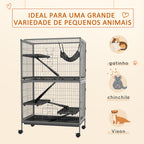 Gaiola para Roedores 80x52x128 cm Casa de 4 Alturas com Rampas Suspensa Rede Bandeja Removível Rodas Portas Cinza Prateado — foto 4