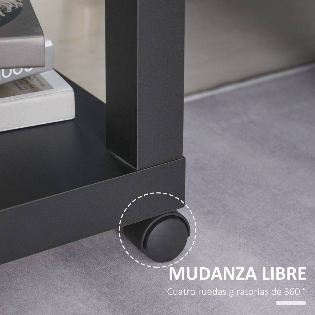 Mesa Auxiliar com Rodas Mesa Auxiliar com Prateleira Aberta para Sofá Dormitório 40x40x40 cm Branco e Madeira Preto e Madeira — foto 6