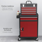 Carrinho de Ferramentas Caixa de Ferramentas de Aço Carrinho para Oficina com Rodas Porta 5 Gavetas e Fechadura de Aço para Garagem Oficina Preto e Vermelho — foto 6