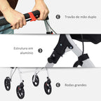 Andarilho para Idosos Dobrável de Alumínio Andador para Pessoas Maiores com 4 Rodas e Bandeja Andarilho com Altura Ajustável Travão e Bolsa de Transporte 64,5x54x90-102 cm Preto e Branco — foto 7