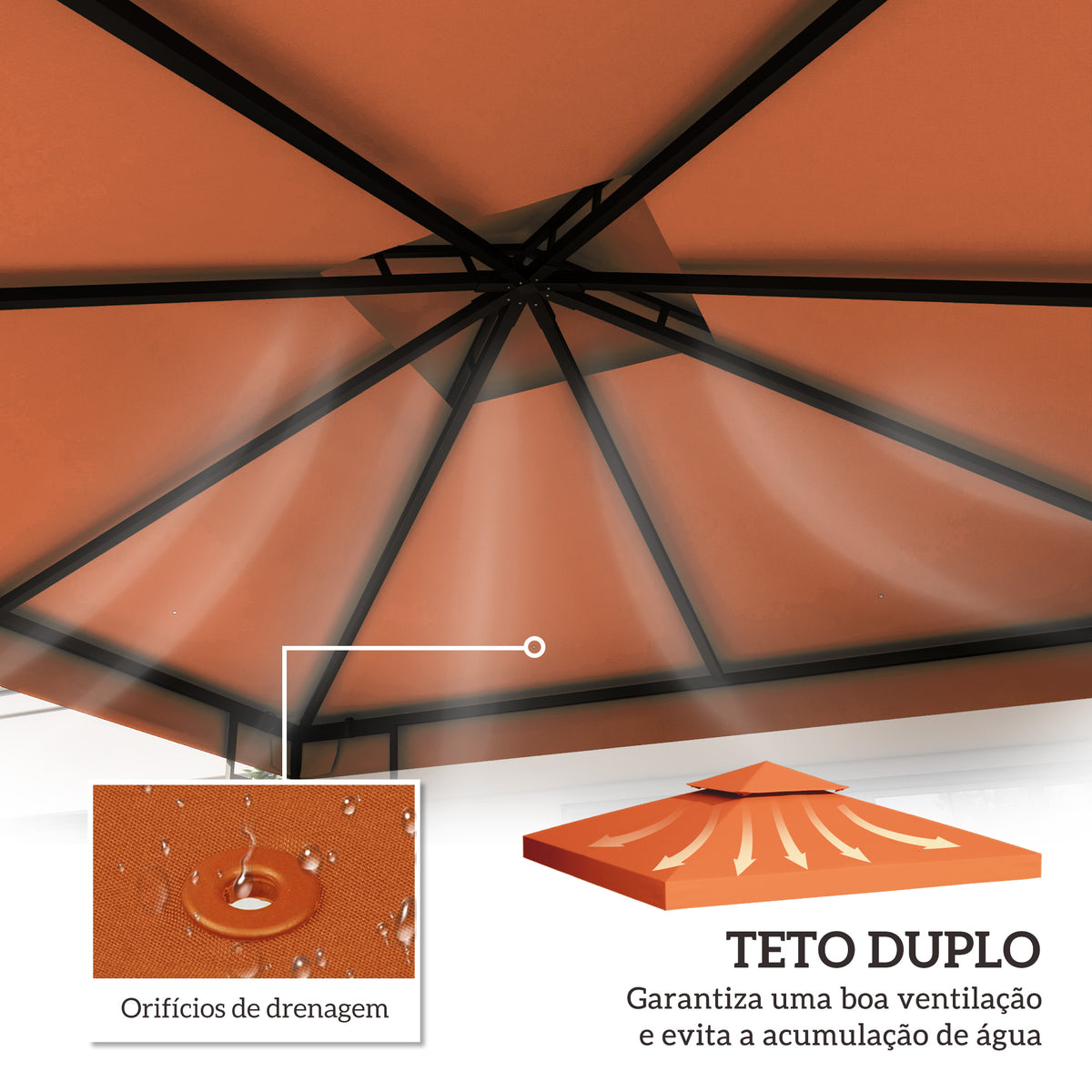 Toldo de Reposição para Gazebo, 3x3 m, Cobertura de Reposição com Teto Duplo, 8 Orifícios de Drenagem e Proteção UV, SOMENTE Toldo de Reposição para Pavilhão Gazebo, Vermelho — foto 4