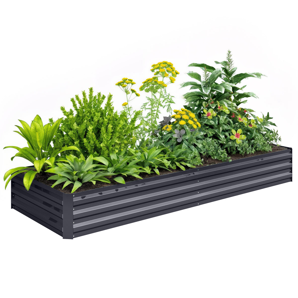 Floreira Grande para Exterior Retangular em Aço Galvanizado, Horta Urbana para Plantas, Canteiro Grande com Base Aberta, Resistente às Intempéries, 241x90,5x30 cm, Cinzento — foto 1
