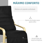 Poltrona de Sala de Estar com Apoio para os Pés Ajustáveis Poltrona para Dormitório Estofada em Tecido com Estrutura de Madeira Carga 120 kg para Escritório Estúdio 66,5x94x100 cm Preto — foto 5