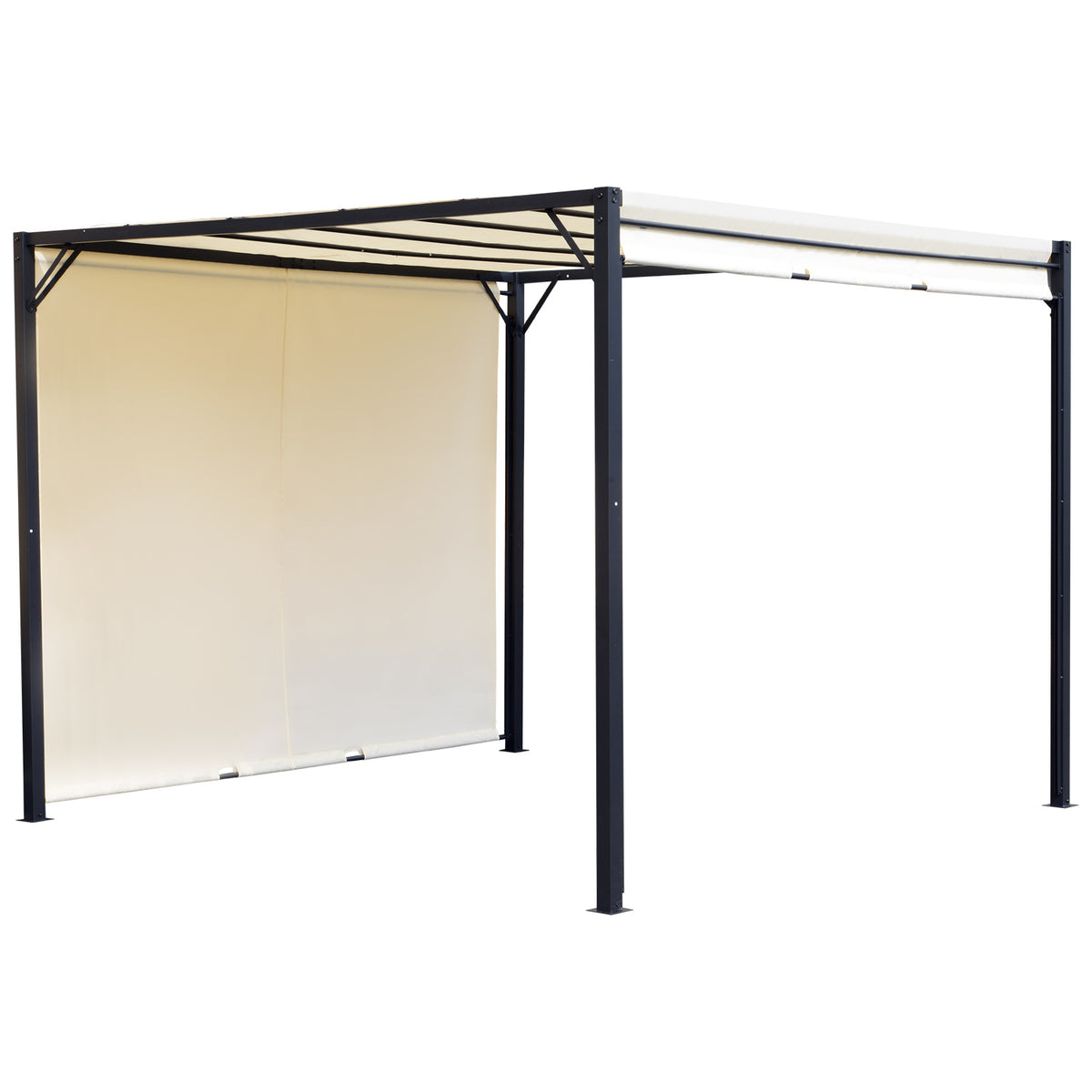 Essenza Pérgola 295x295x226 cm com Teto Retrátil e Parede Lateral Crème e Preto — foto 1